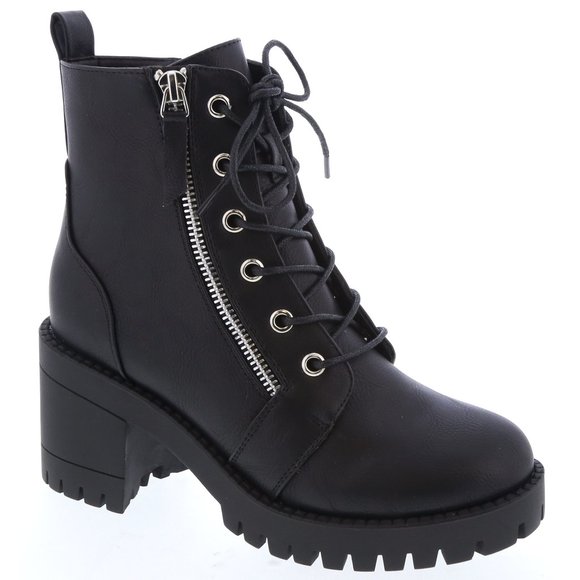 Shoes - New Black Lace Up Chunky Heel Combat Ankle Boots